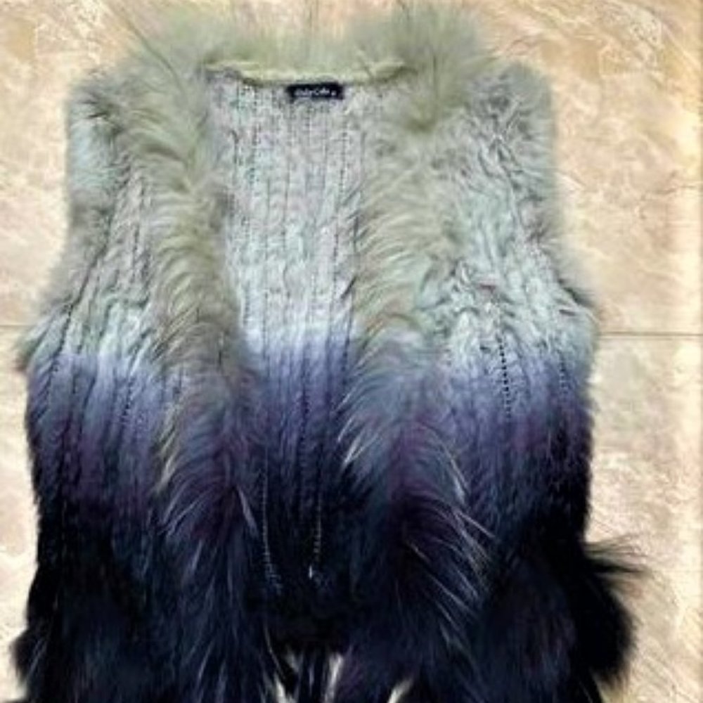 SOLD on Ebay! Dolce Cabo REAL RABBIT/ RACOON FUR FRINGE VEST Orig.$300.00 - Picture 1 of 4